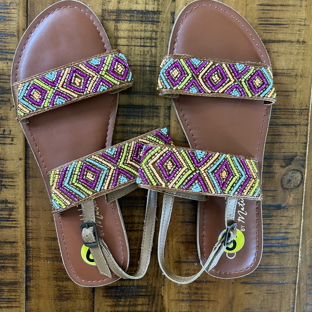 Women’s Beaded Brown Slide Sandals with Multicolor Embroidery